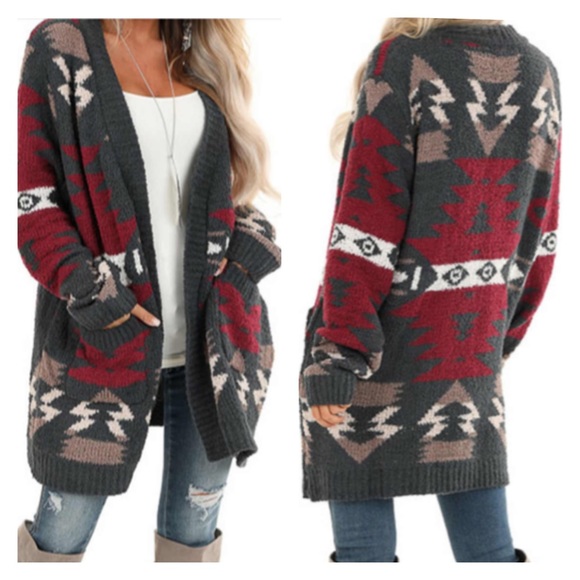 @_theboutique_ Sweaters - Boho Aztec Tribal Print Cardigan Color Charcoal